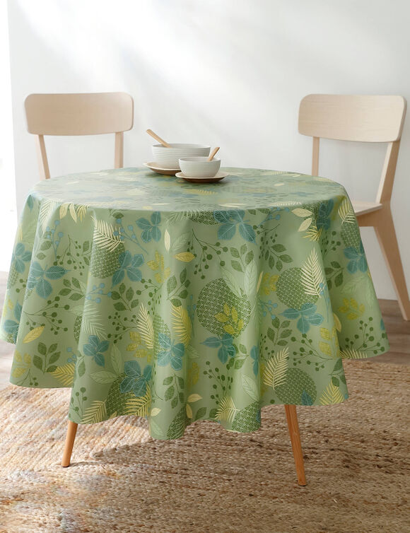 Tafellaken in toile cirée met bladerenprint (groen) Tafellaken in toile cirée met bladerenprint (groen)